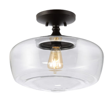 Marfa 14" Glass/Iron Farmhouse Modern LED Flush Mount - JONATHAN Y
